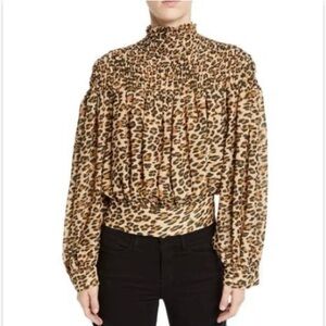 Frame Denim Animal Print Smocked Blouse